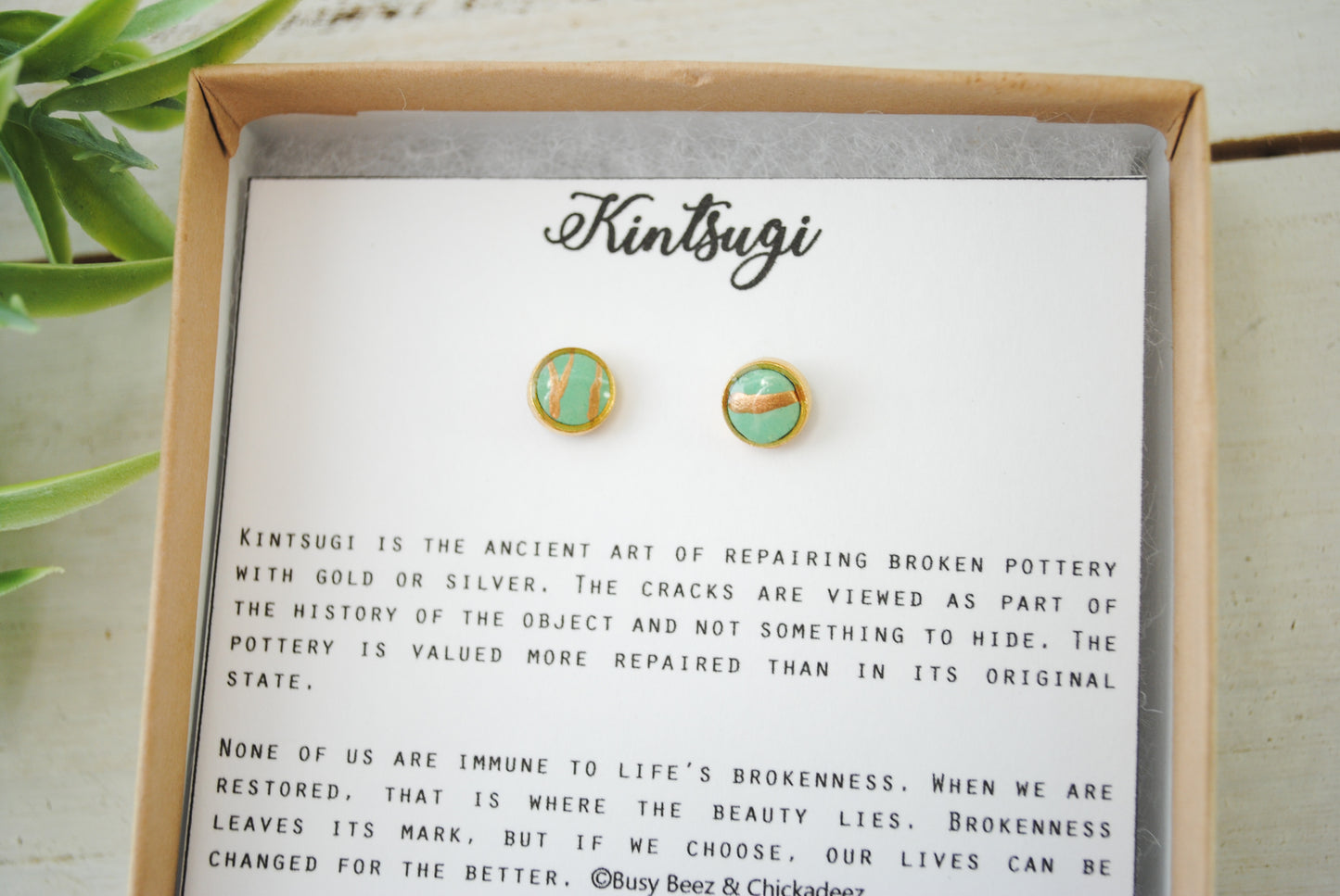 Kintsugi Inspired Earrings - Petite Round Setting, Turquoise, coral, blue or green