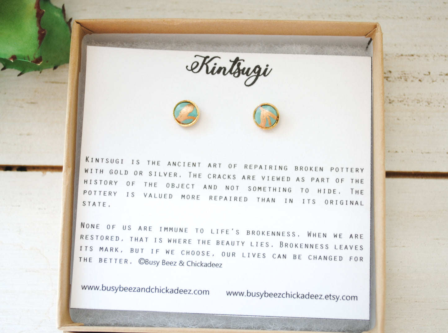 Kintsugi Inspired Earrings - Petite Round Setting, Turquoise, coral, blue or green