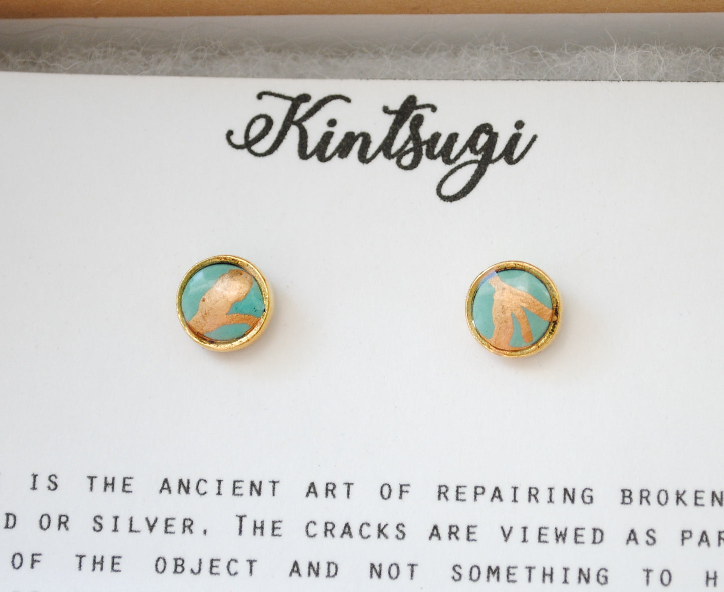 Kintsugi Inspired Earrings - Petite Round Setting, Turquoise, coral, blue or green