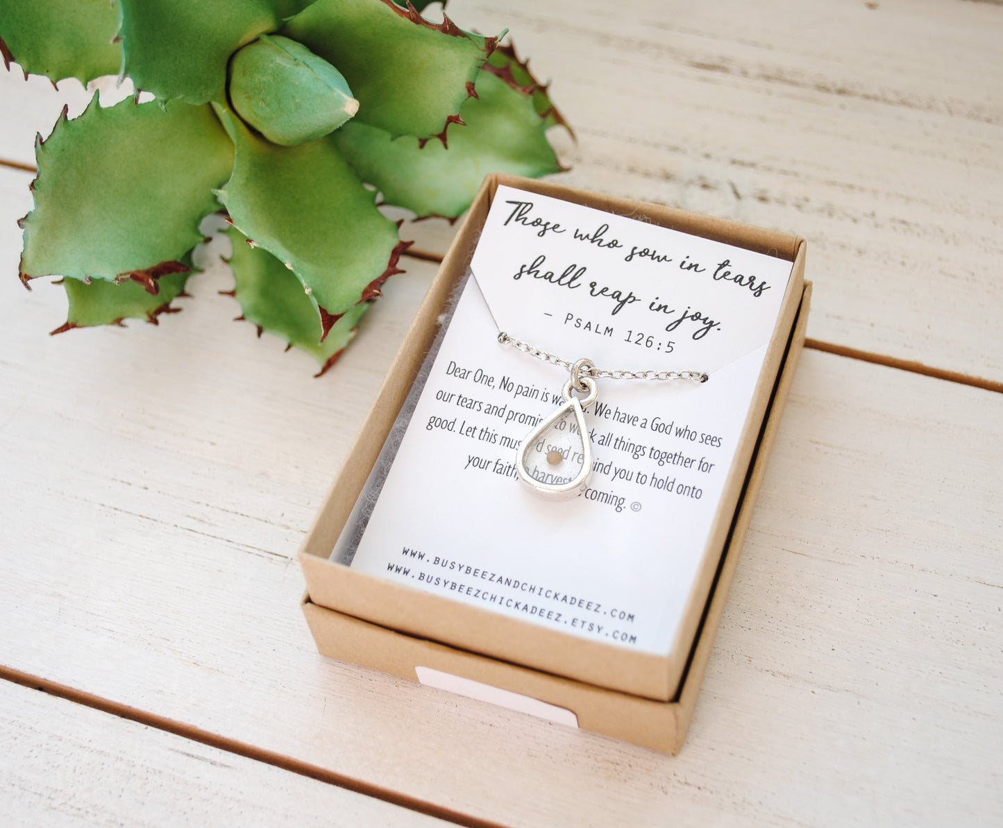 Teardrop Mustard Seed Necklace - Silver or Gold - Those who sow in tears shall reap in joy - Psalm 126:5 - Faith Necklace