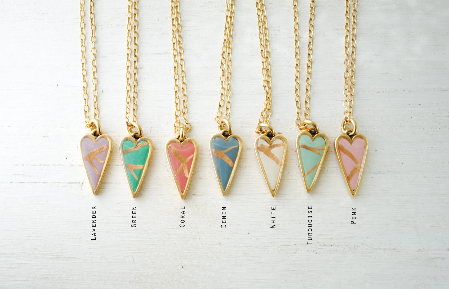 Kintsugi Inspired Pendants - Encouragement Gift - Kintsugi Heart Necklace, Gold