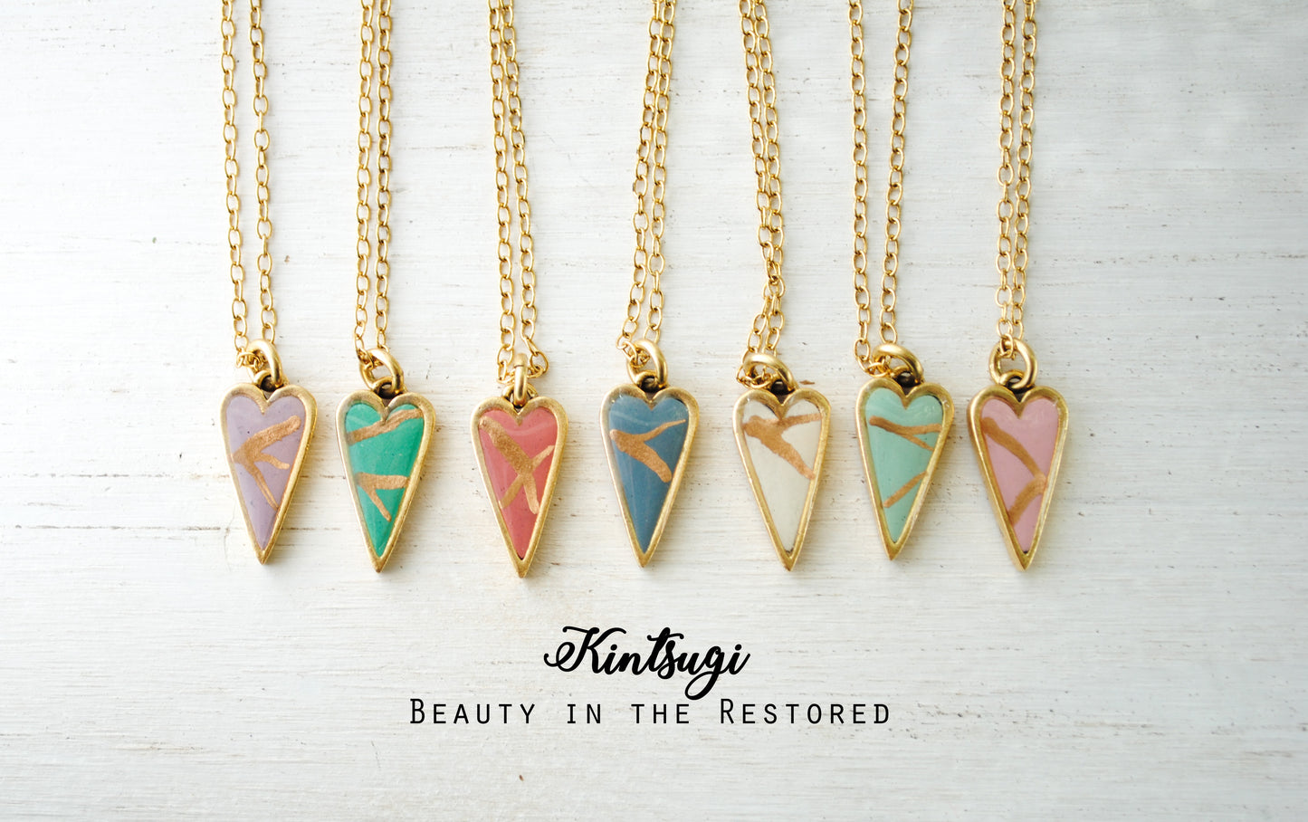 Kintsugi Inspired Pendants - Encouragement Gift - Kintsugi Heart Necklace, Gold