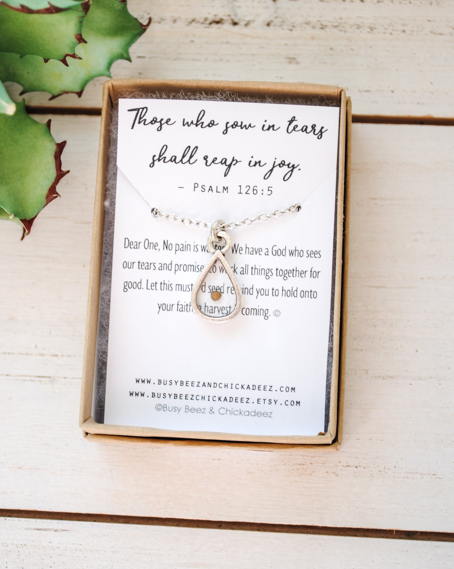 Teardrop Mustard Seed Necklace - Silver or Gold - Those who sow in tears shall reap in joy - Psalm 126:5 - Faith Necklace