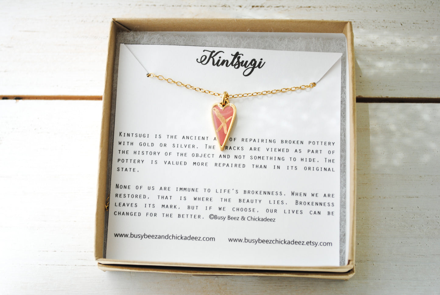 Kintsugi Inspired Pendants - Encouragement Gift - Kintsugi Heart Necklace, Gold