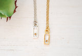 Petite Rectangle Mustard Seed Necklace - Silver, Gold or Copper - Faith Jewelry, Christian Jewelry