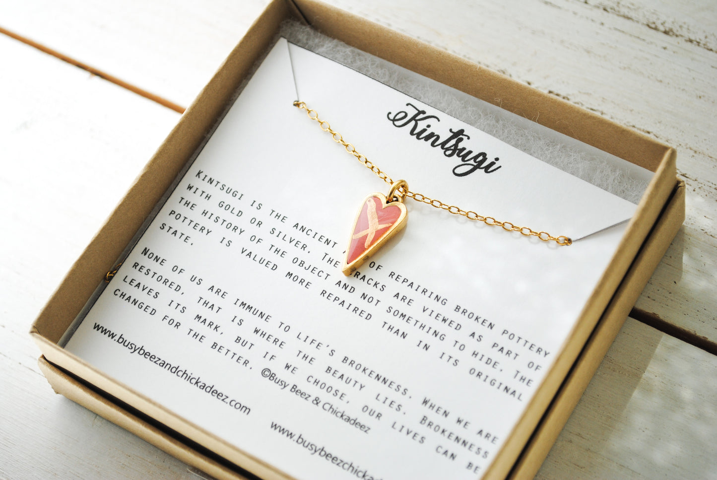 Kintsugi Inspired Pendants - Encouragement Gift - Kintsugi Heart Necklace, Gold