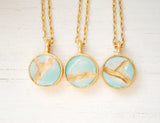 Kintsugi Inspired Pendants - Encouragement Gift - Round, Turquoise, Gold, Kintsugi Jewelry, Kintsugi Necklace