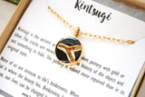 Kintsugi Inspired Pendants - Encouragement Gift - Round, Black, Gold, Kintsugi Jewelry, Kintsugi Necklace