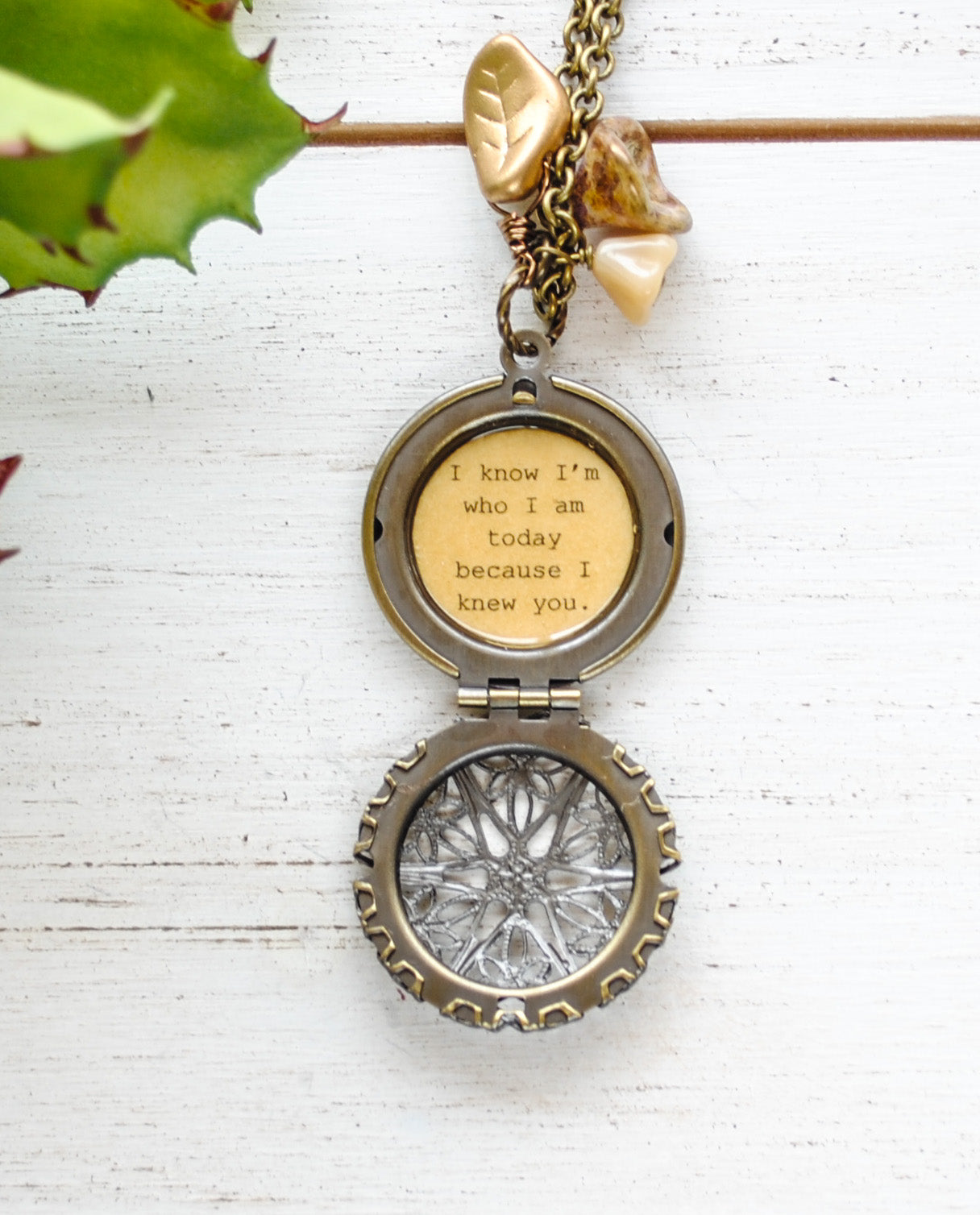 I know I'm who I am today because I knew you - Broadway Jewelry - Wicked - Quote Locket - Womens Locket - Friendship Locket