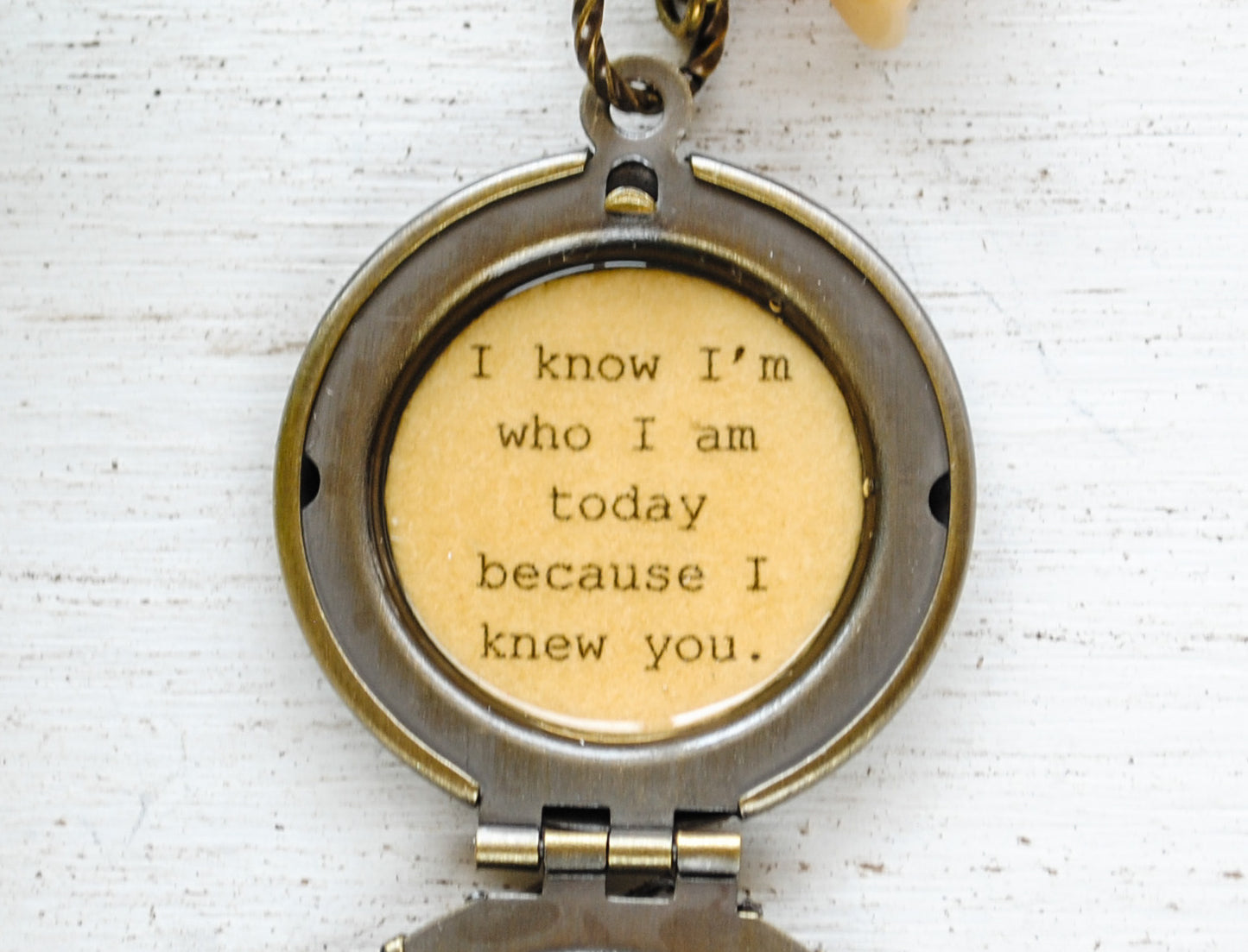 I know I'm who I am today because I knew you - Broadway Jewelry - Wicked - Quote Locket - Womens Locket - Friendship Locket