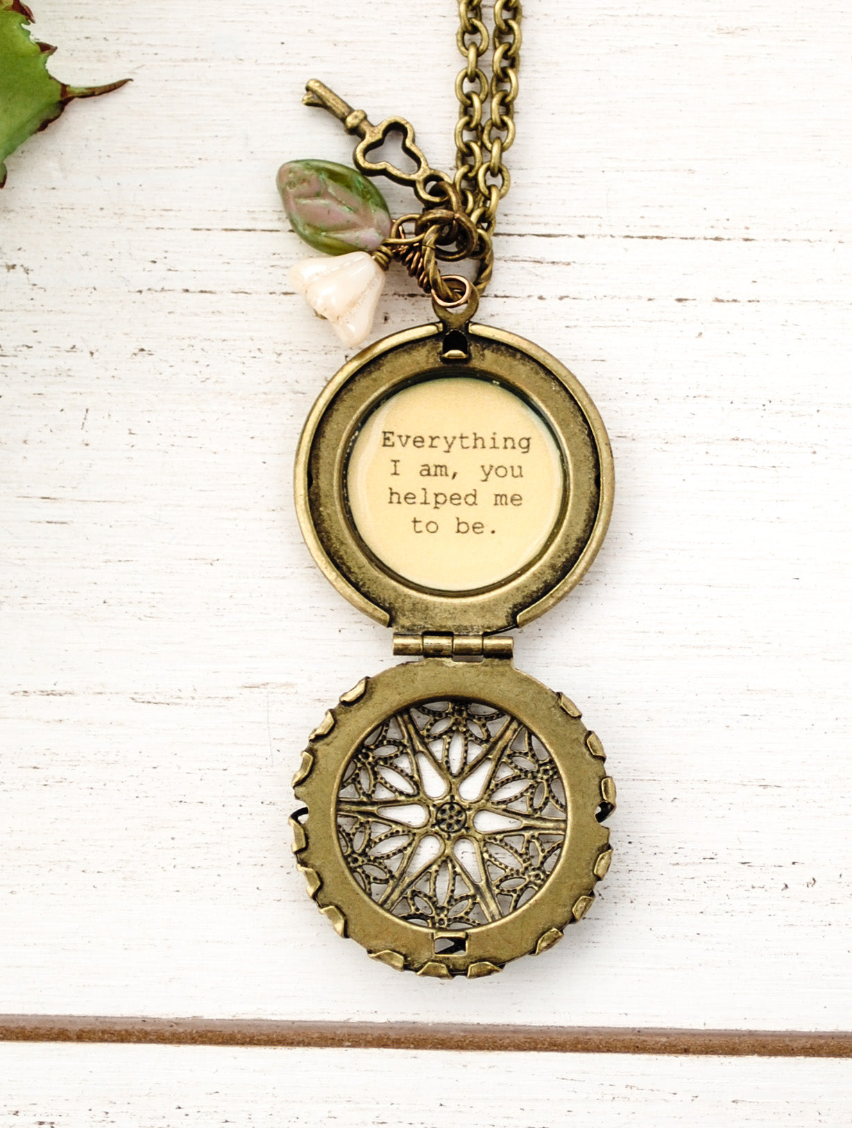 Everything I am, you helped me to be - Quote Locket - Mom necklace, mother gift, mother's day, mentor gift, best friend gift