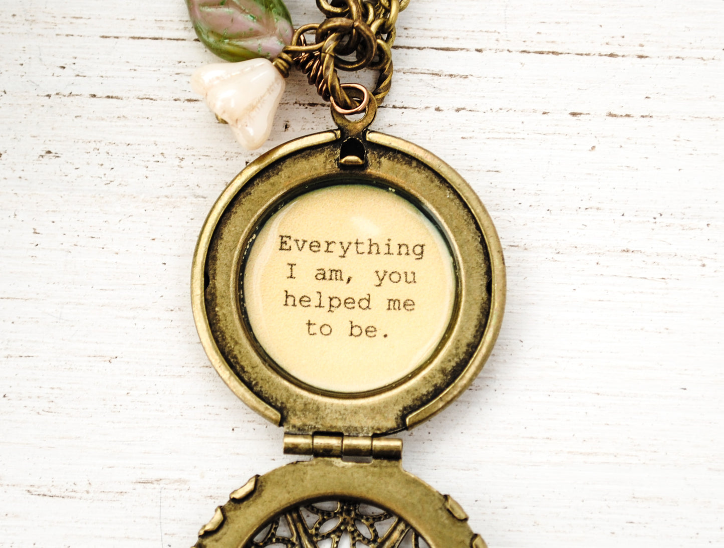 Everything I am, you helped me to be - Quote Locket - Mom necklace, mother gift, mother's day, mentor gift, best friend gift