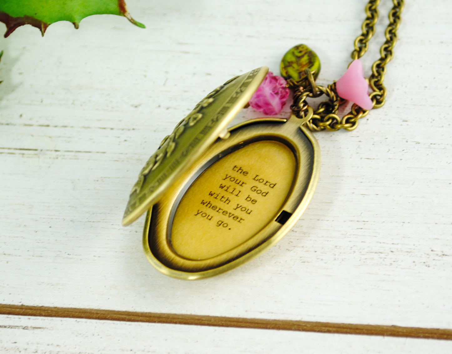 Women's Locket - Quote Locket - Faith Jewelry - Be strong and courageous...the Lord your God will be with you wherever you go - Joshua 1:9