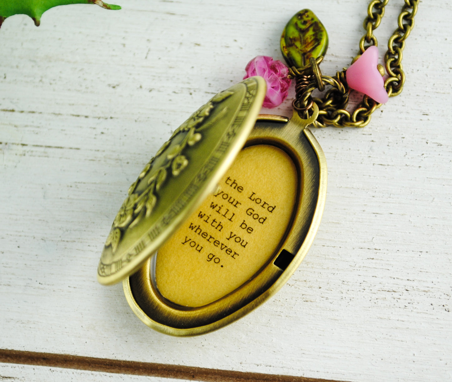 Women's Locket - Quote Locket - Faith Jewelry - Be strong and courageous...the Lord your God will be with you wherever you go - Joshua 1:9