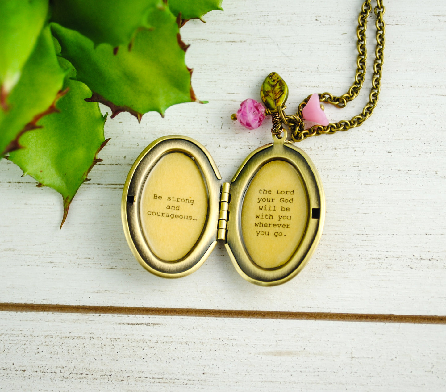 Women's Locket - Quote Locket - Faith Jewelry - Be strong and courageous...the Lord your God will be with you wherever you go - Joshua 1:9