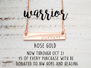 Breast Cancer Necklace - Warrior - Rose Gold - Hand Stamped Necklace - Breast Cancer Survior Fighter