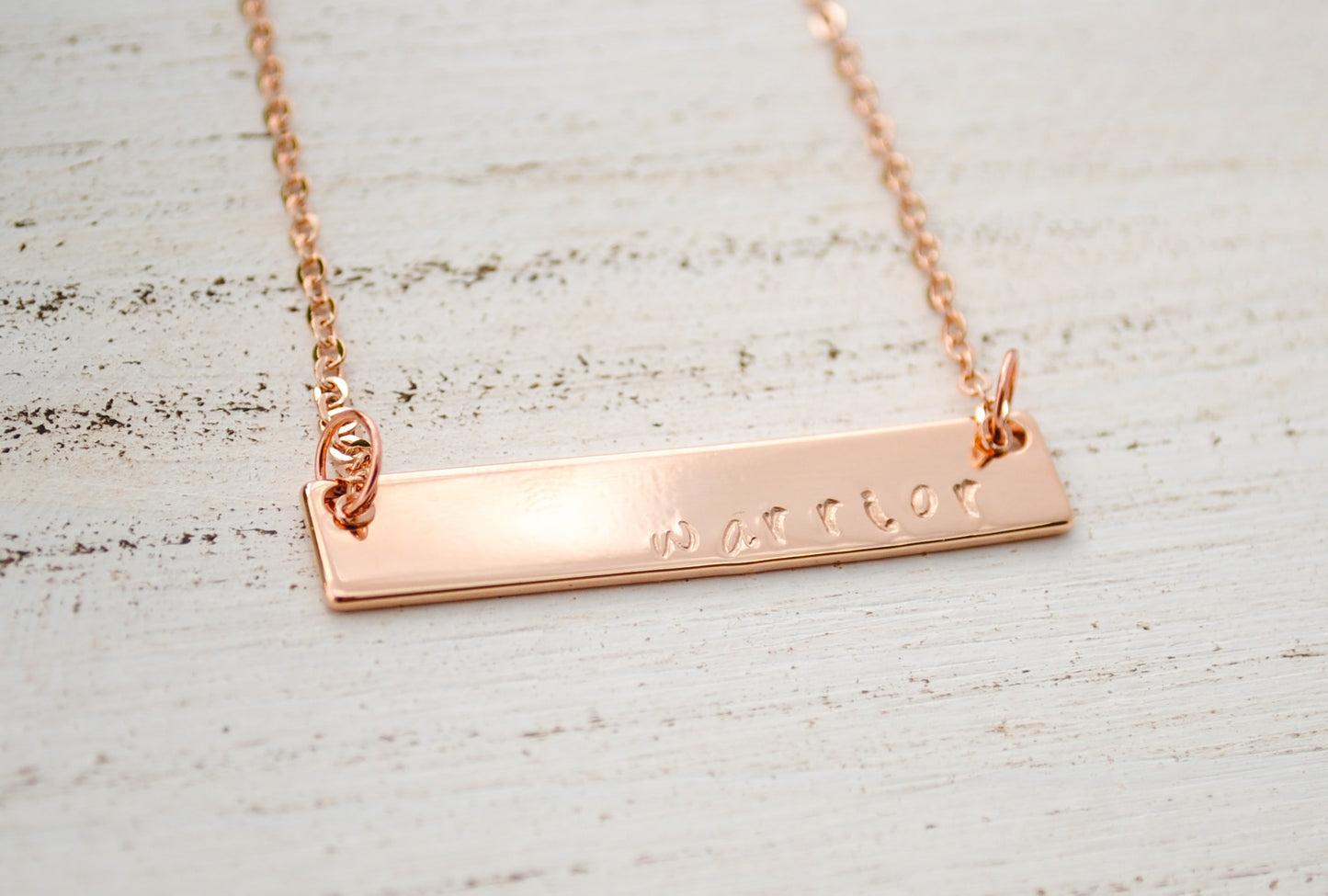 Breast Cancer Necklace - Warrior - Rose Gold - Hand Stamped Necklace - Breast Cancer Survior Fighter