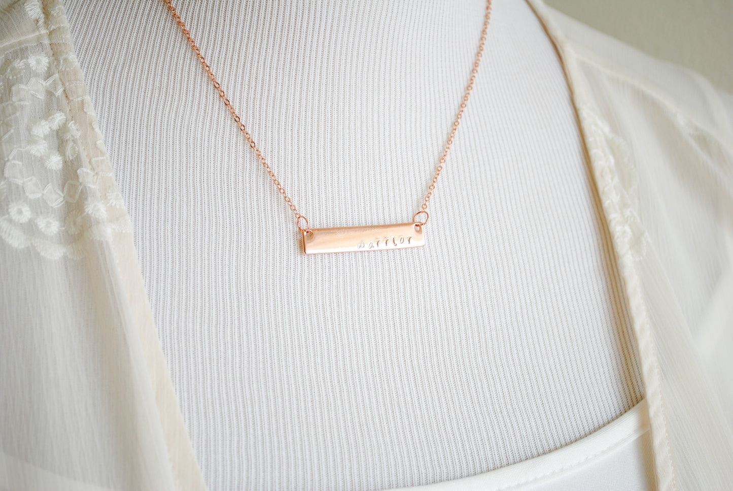 Breast Cancer Necklace - Warrior - Rose Gold - Hand Stamped Necklace - Breast Cancer Survior Fighter