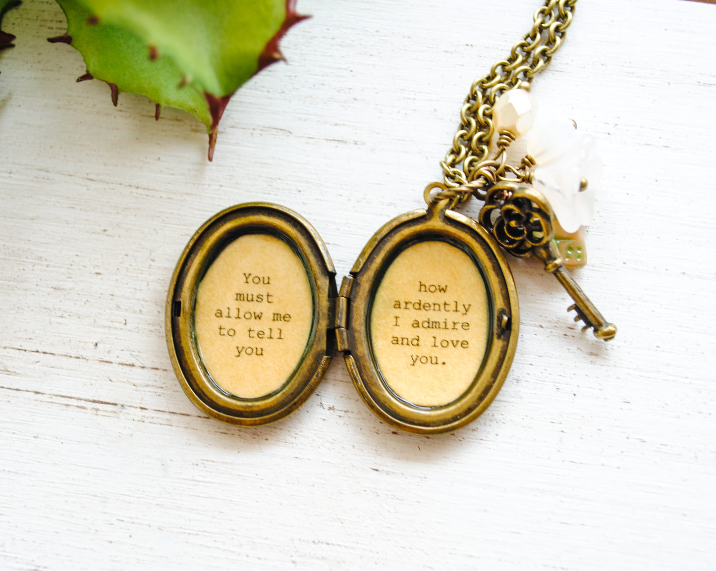 Jane Austen Necklace - Women's Locket - Mr. Darcy - Pride and Prejudice - You must allow me to tell you how ardently I admire and love you