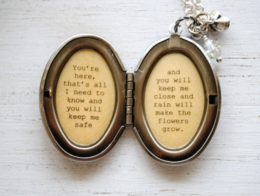 Les Miserables - Broadway Jewelry - Quote Locket - Womens Locket - "A Little Fall of Rain" - Eponine - you're here that's all i need to know