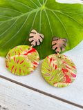 Red Palm Chiyogami Earrings