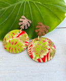 Red Palm Chiyogami Earrings