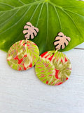 Red Palm Chiyogami Earrings