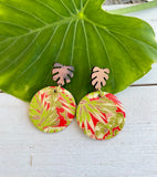 Red Palm Chiyogami Earrings