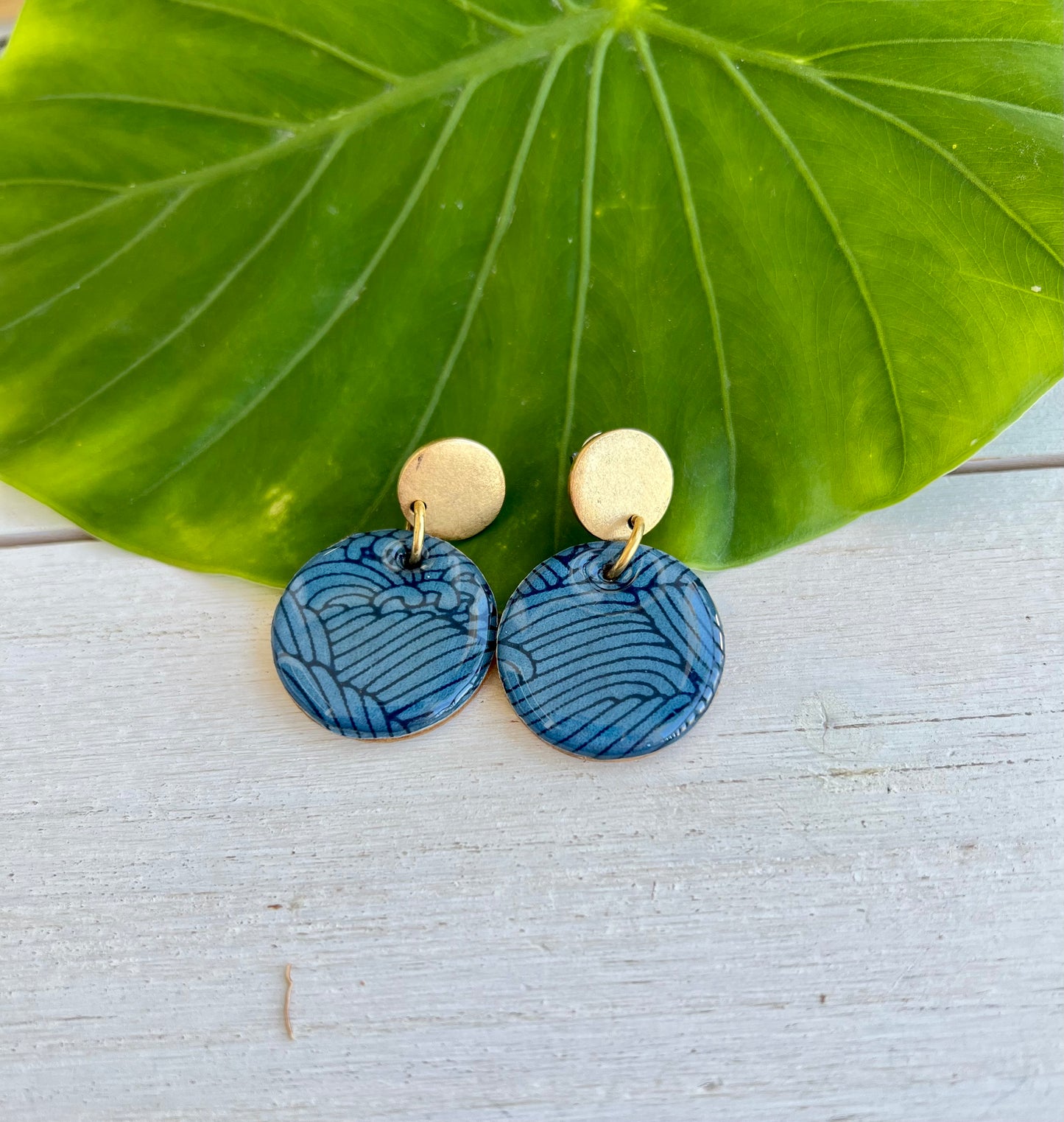 Navy Wave Chiyogami Earrings