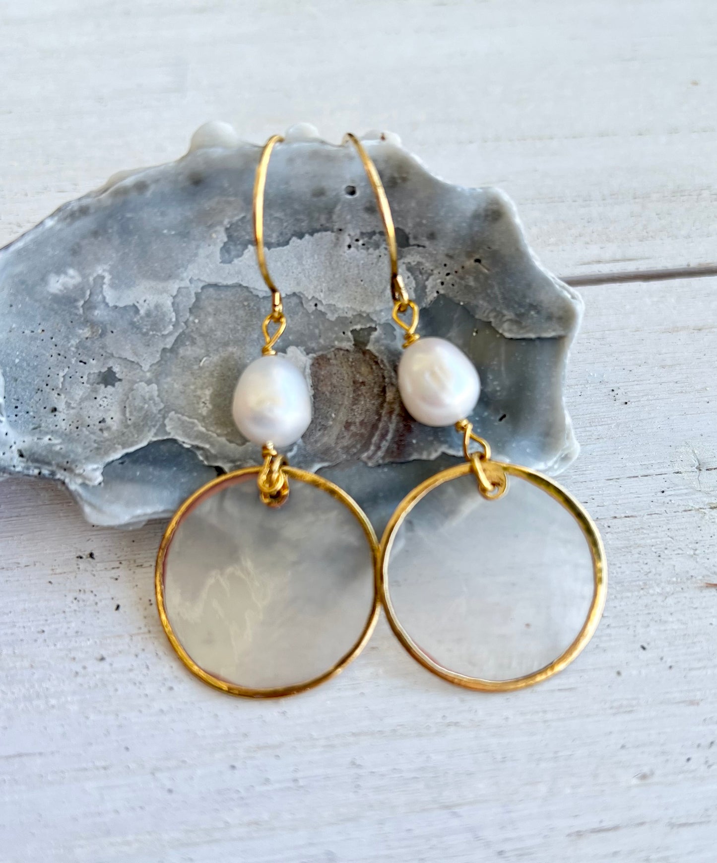 Capiz Shell Freshwater Pearl Earrings