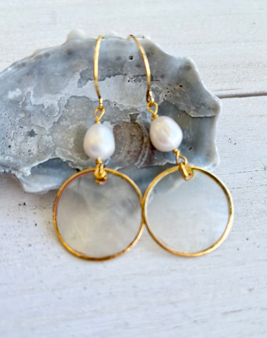 Capiz Shell Freshwater Pearl Earrings