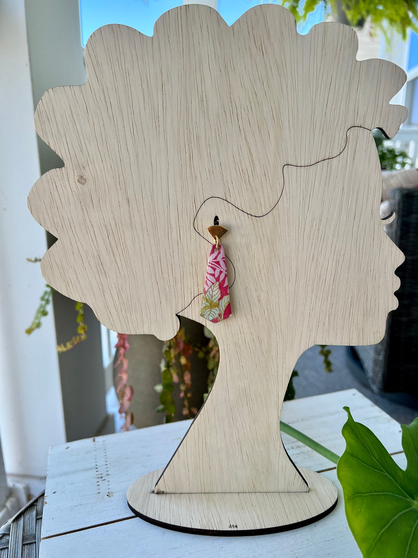 Pink Leaf Chiyogami Fan Earrings