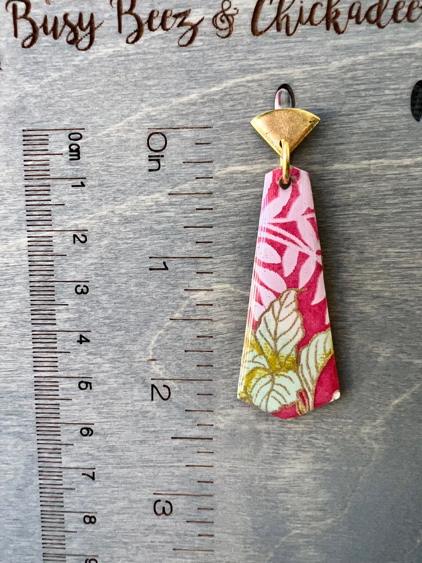 Pink Leaf Chiyogami Fan Earrings