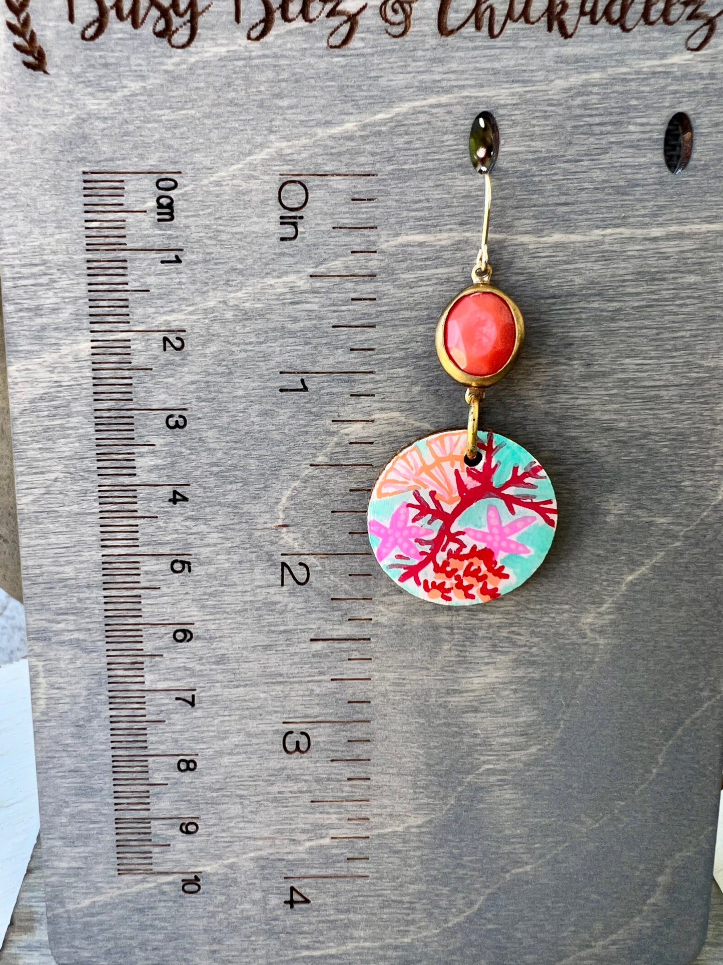 Hand Painted Coral Seascape Earrings