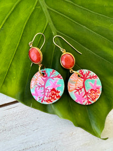 Hand Painted Coral Seascape Earrings