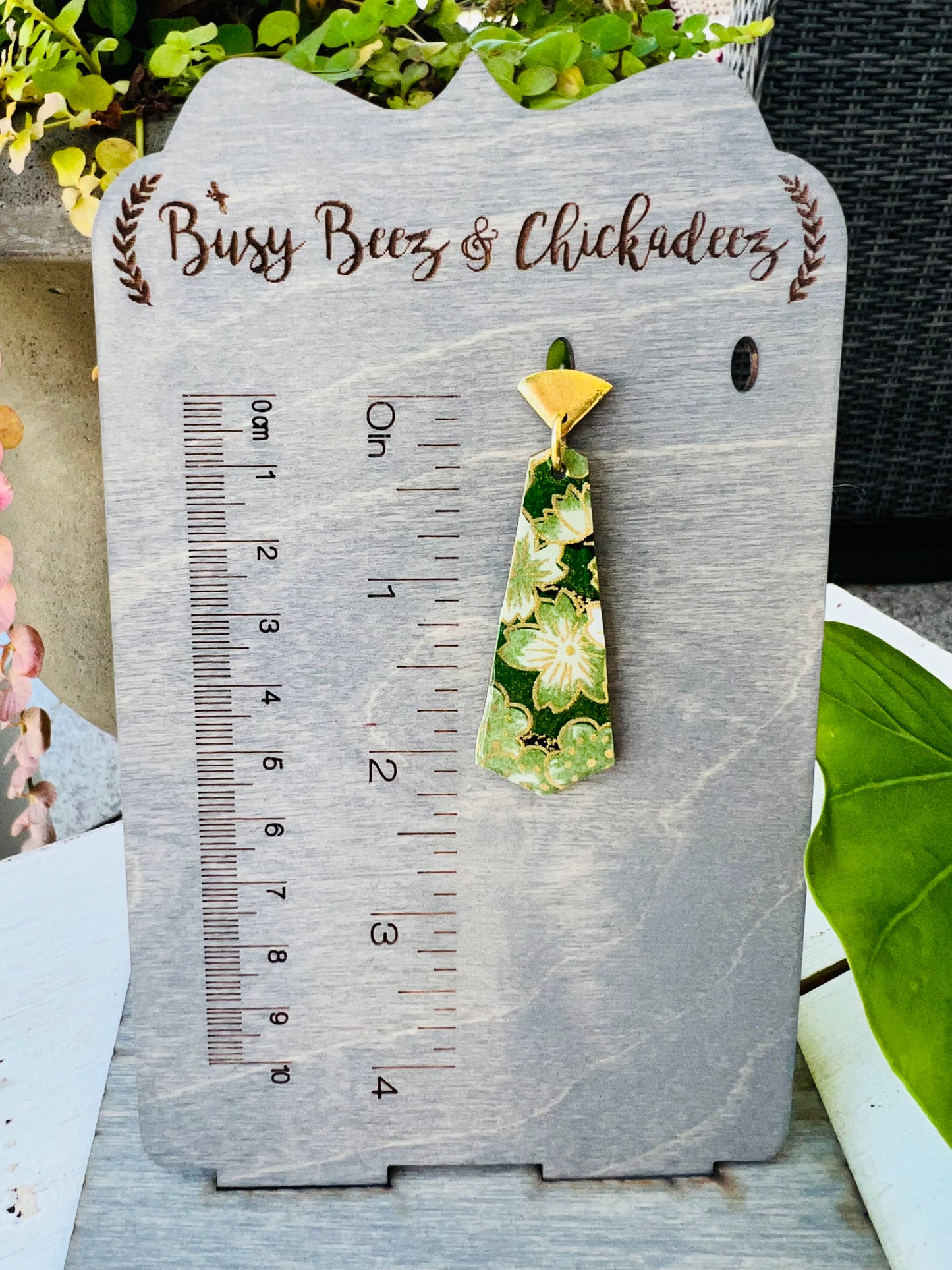 Green Cherry Blossom Chiyogami Fan Earrings