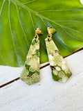 Green Cherry Blossom Chiyogami Fan Earrings