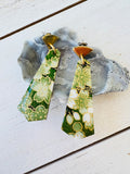 Green Cherry Blossom Chiyogami Fan Earrings