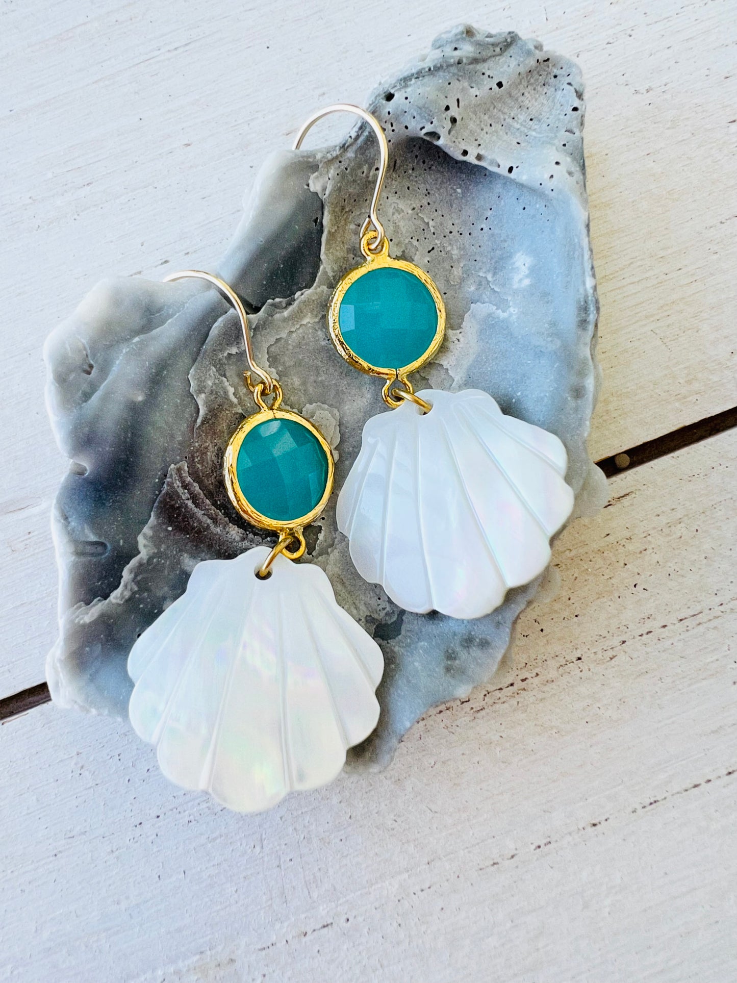 Carved Mother of Pearl Seashell Earrings