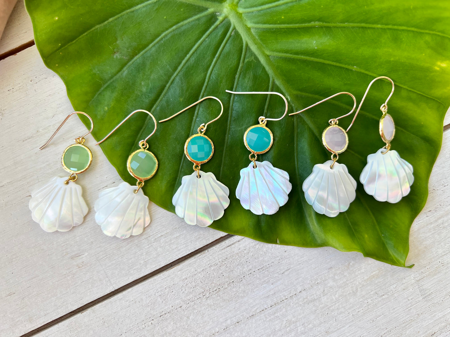 Carved Mother of Pearl Seashell Earrings