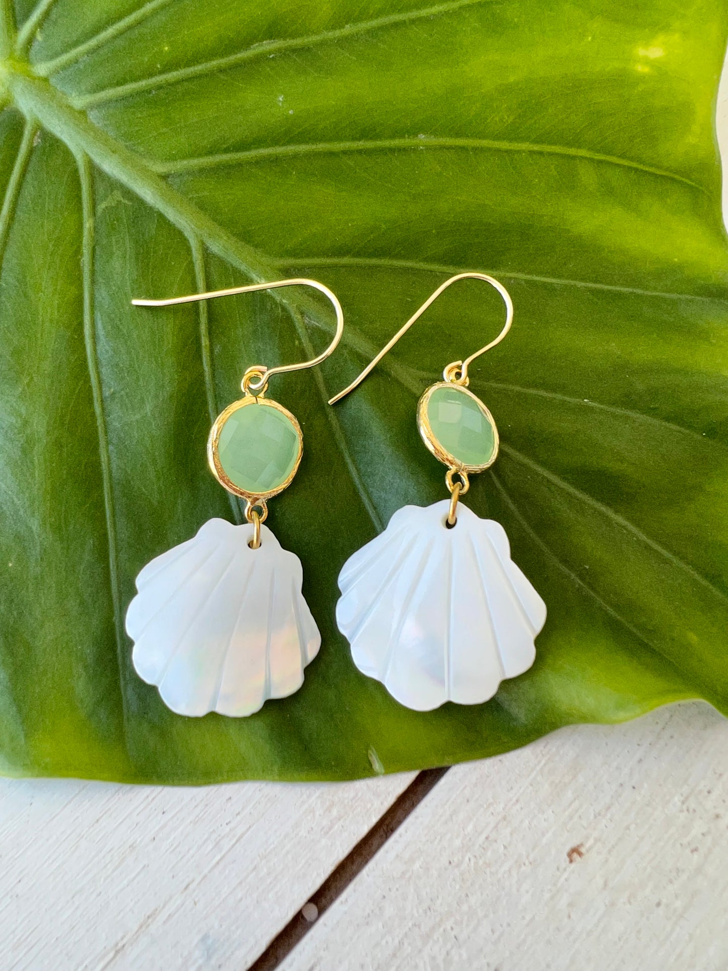 Carved Mother of Pearl Seashell Earrings