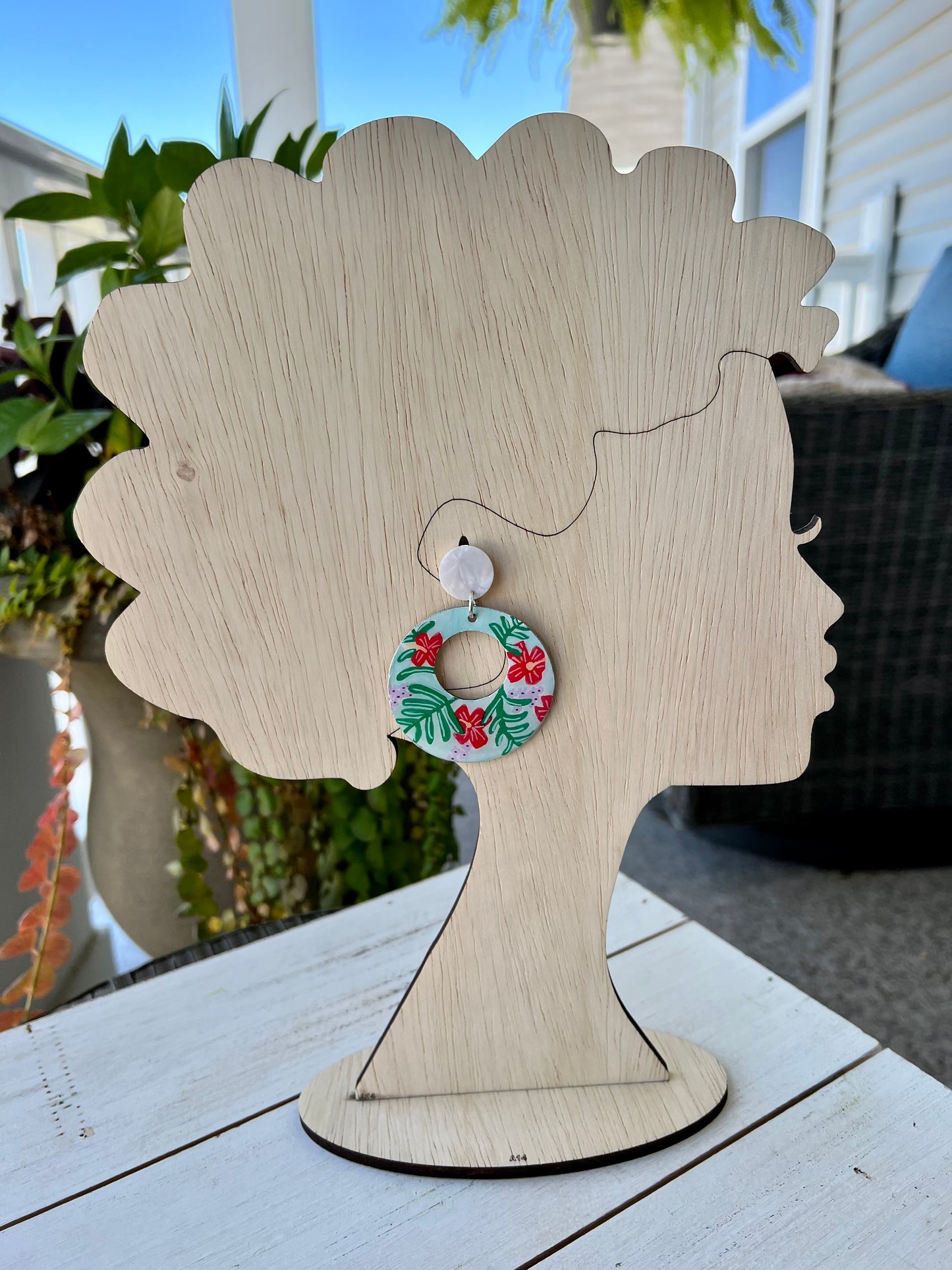 Hand Painted Hibiscus Palm Large Cutout Earrings