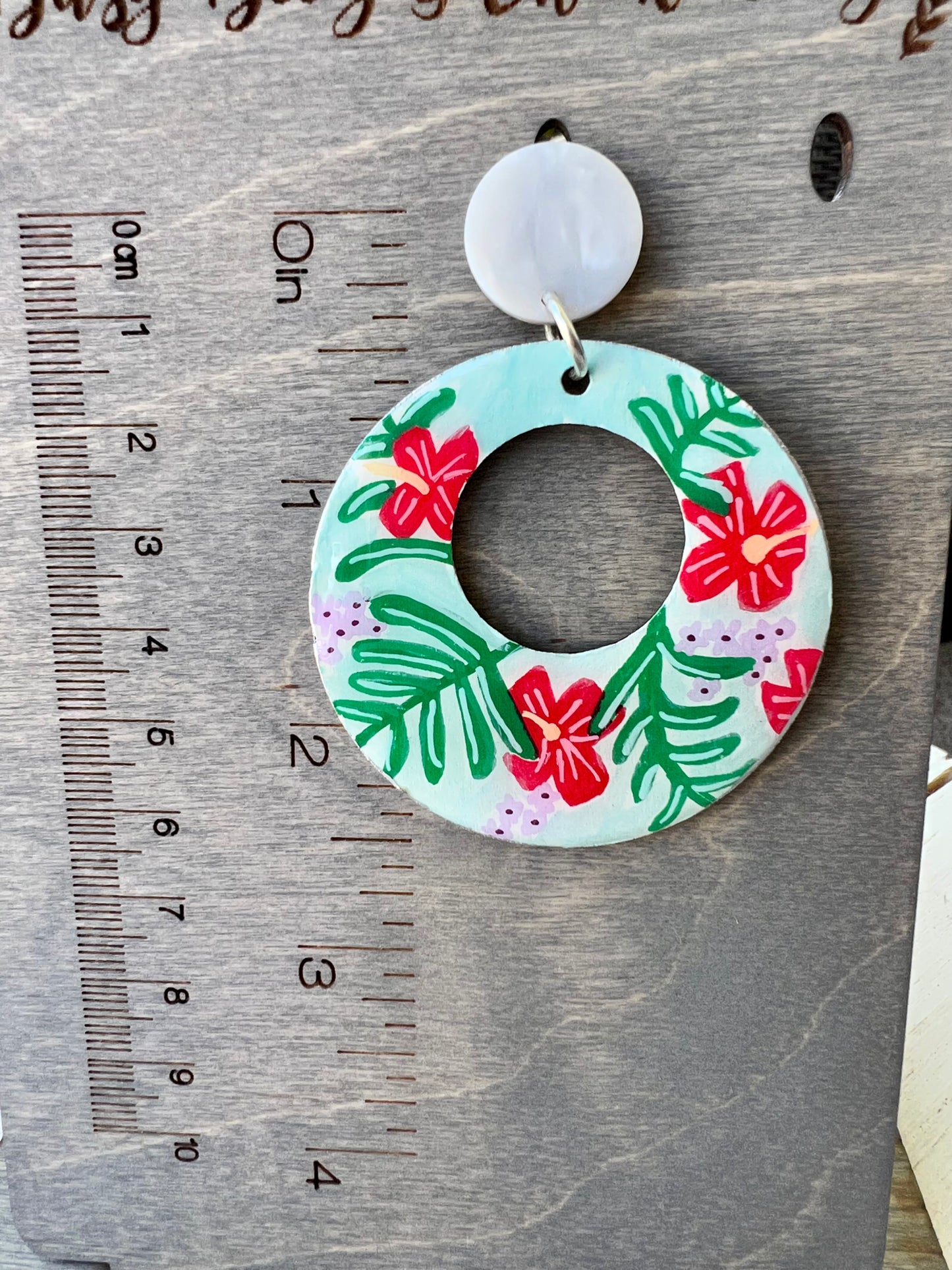 Hand Painted Hibiscus Palm Large Cutout Earrings