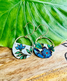 Blue Flower Half Circle Earrings