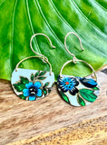 Blue Flower Half Circle Earrings