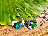 Blue Flower Half Circle Earrings