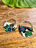 Blue Flower Half Circle Earrings