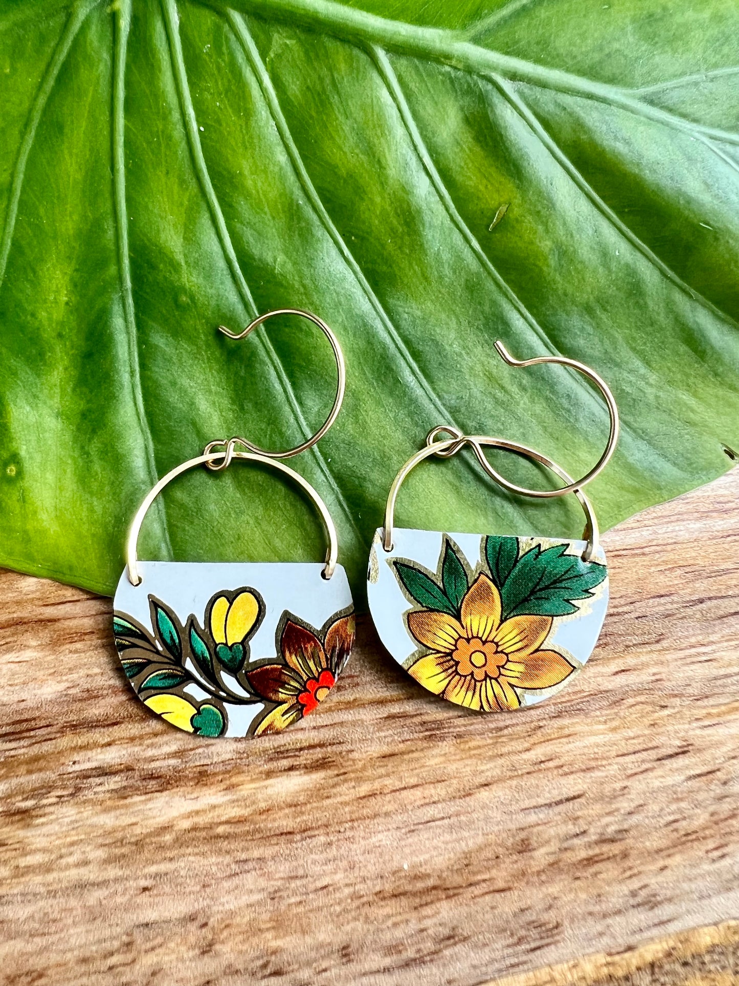 Yellow Flower Half Circle  Earrings - Daffodil Earrings