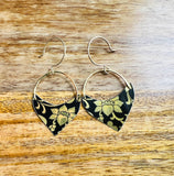 Black and Gold Floral Shield Earrings