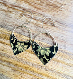 Black and Gold Floral Shield Earrings